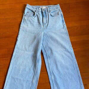 ASOS High Waisted Cropped Wide Leg Light Wash Denim with Raw Hem